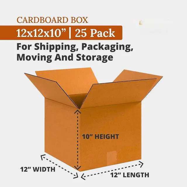 Alt view image 2 of 5 - Shipping Boxes 12"L x 12"W x 10"H, 25-Pack | Kraft Corrugated Cardboard Boxes for Packing, Moving and Storage, Multi-Purpose