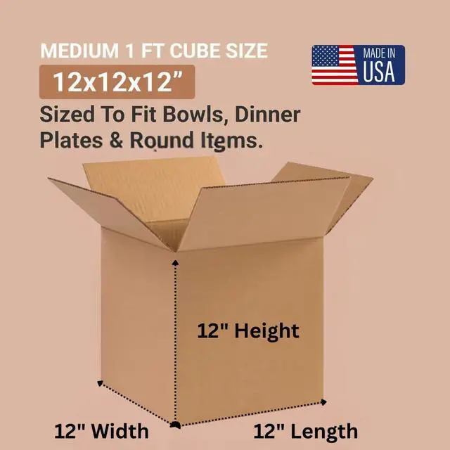 Alt view image 3 of 6 - Small Shipping Boxes 12"L x 12"W x 12"H, 25-Pack | Kraft Corrugated Cardboard Boxes for Packing, Moving and Storage, Multi-Purpose