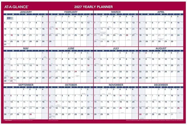 Main image of 2027 Erasable Calendar, Dry Erase Wall Planner, 36" x 24", Vertical-Horizontal, Reversible, Includes Marker (PM262827)