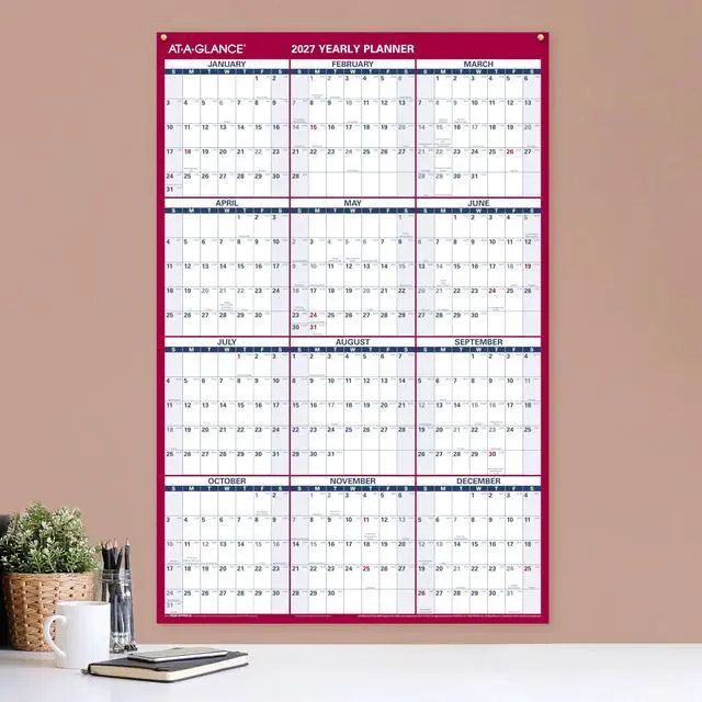 Alt view image 2 of 5 - 2027 Erasable Calendar, Dry Erase Wall Planner, 36" x 24", Vertical-Horizontal, Reversible, Includes Marker (PM262827)