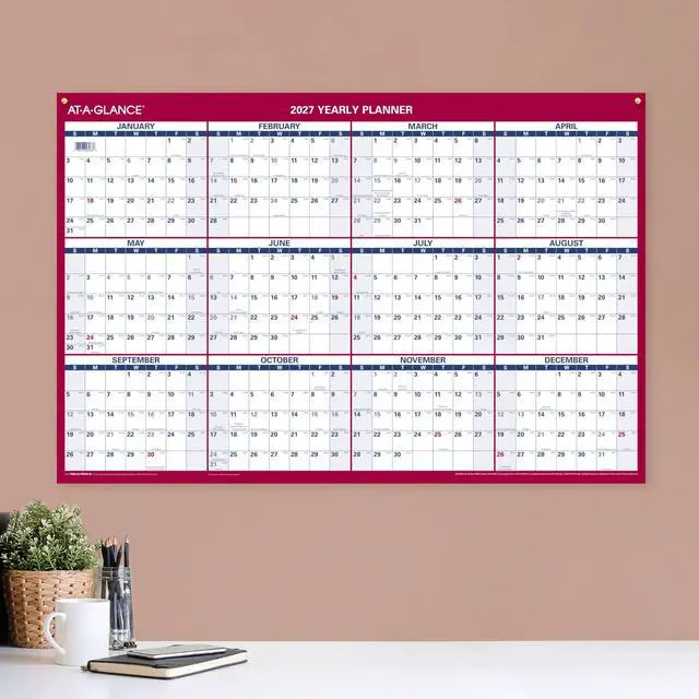 Alt view image 3 of 5 - 2027 Erasable Calendar, Dry Erase Wall Planner, 36" x 24", Vertical-Horizontal, Reversible, Includes Marker (PM262827)