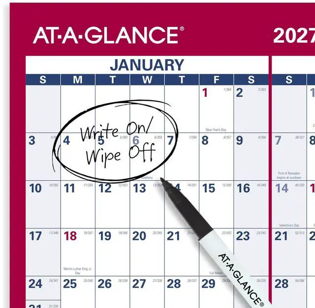 Alt view image 5 of 5 - 2027 Erasable Calendar, Dry Erase Wall Planner, 36" x 24", Vertical-Horizontal, Reversible, Includes Marker (PM262827)