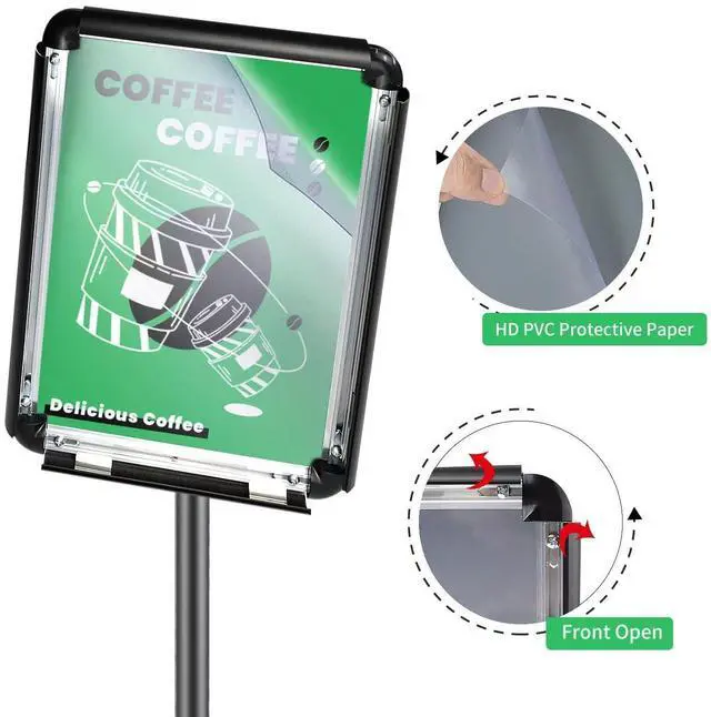 Alt view image 5 of 7 - Sign Holder Stand, 8.5x11 Sign Stand for Display, 4-Pack, Black | Sturdy Construction, Adjustable 31"-52",Heavy-duty frame, 360° Rotation, Rounded Corners, 8.5x11 Snap Frame