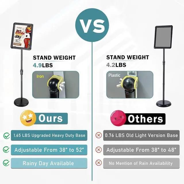 Alt view image 6 of 7 - Sign Holder Stand, 8.5x11 Sign Stand for Display, 4-Pack, Black | Sturdy Construction, Adjustable 31"-52",Heavy-duty frame, 360° Rotation, Rounded Corners, 8.5x11 Snap Frame
