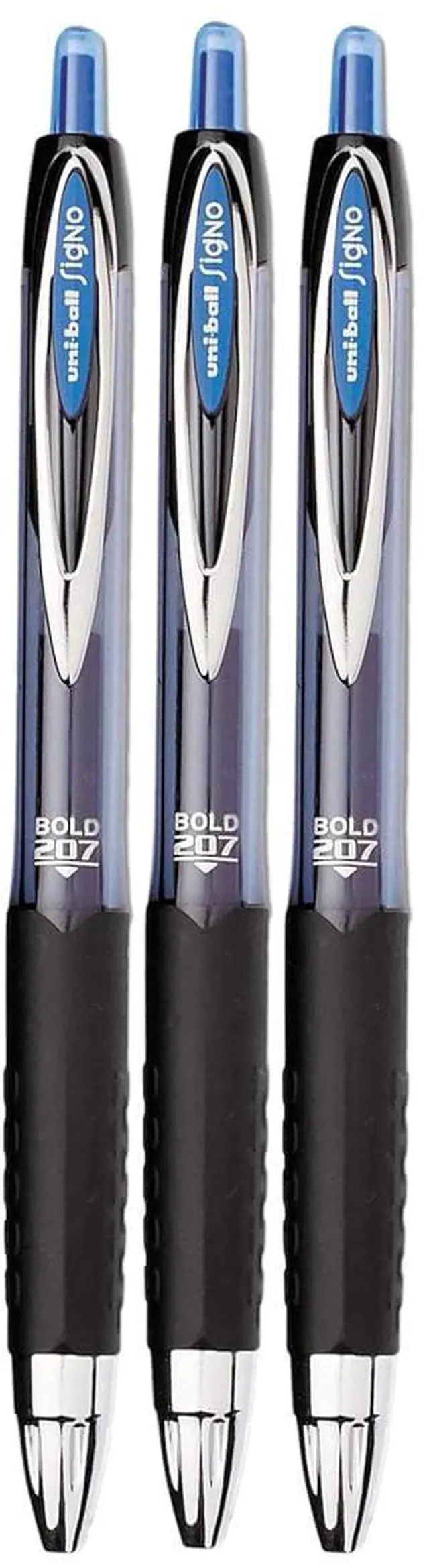 Main image of Uni-ball Signo 207 Roller Ball Retractable Gel Pens, Bold Point (1.0mm), Blue Ink, 3 Count