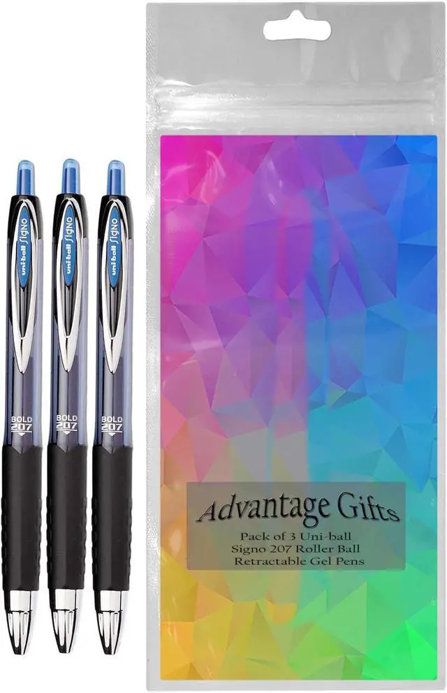 Alt view image 2 of 4 - Uni-ball Signo 207 Roller Ball Retractable Gel Pens, Bold Point (1.0mm), Blue Ink, 3 Count