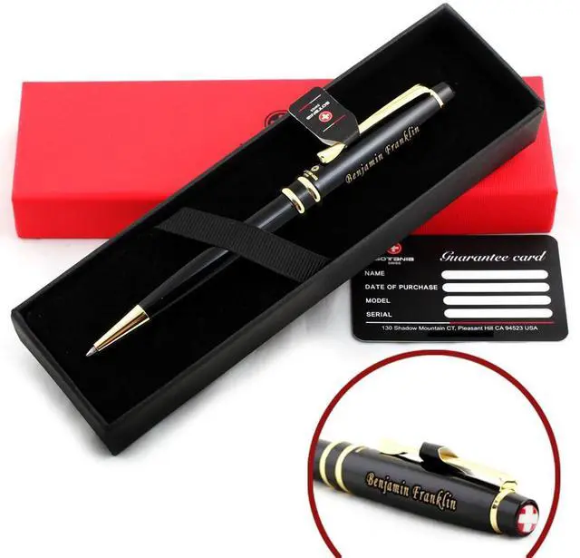 Main image of Swiss Engraved Rollerball Pen Personalized Gift Pen for Men & Women, Refillable Brass Pen with Gift Box, Free Laser Engraving Included
