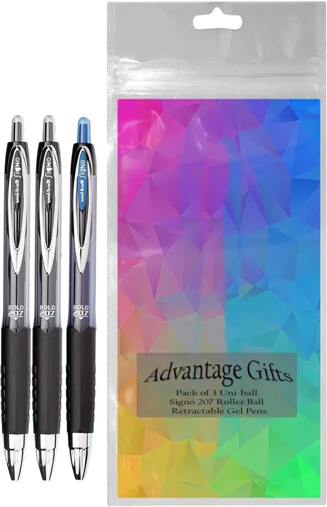 Alt view image 2 of 4 - Signo 207 Roller Ball Retractable Gel Pens, Bold Point (1.0mm), Black And Blue Ink, 3 Count