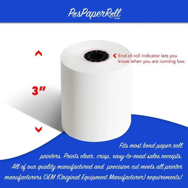 Alt view image 3 of 5 - 3" x 150' 1-Ply Bond Paper (50 rolls/case) Kitchen Printer Receipt Paper