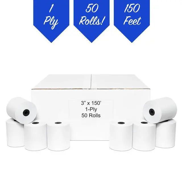 Alt view image 5 of 5 - 3" x 150' 1-Ply Bond Paper (50 rolls/case) Kitchen Printer Receipt Paper