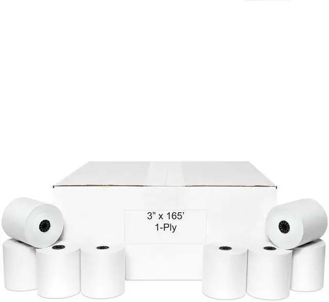 Main image of 3" x 165' CASH REGISTER ROLLS,1 PLY BOND PRINTER POS PAPER ROLL 50 ROLLS/CASE (Double Solid Core)