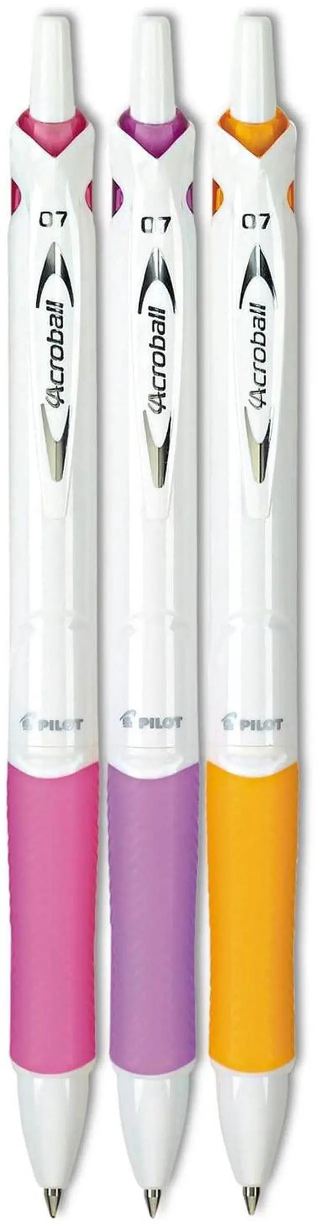 Main image of Acroball PureWhite Advanced Ink Refillable & Retractable Ball Point Pens with Pink/Purple/Orange Inks Accents, Fine Point, Black Ink, 3-Pack (31859)
