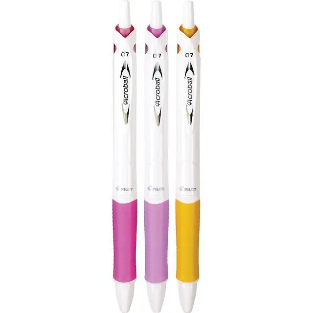 Alt view image 2 of 2 - Acroball PureWhite Advanced Ink Refillable & Retractable Ball Point Pens with Pink/Purple/Orange Inks Accents, Fine Point, Black Ink, 3-Pack (31859)