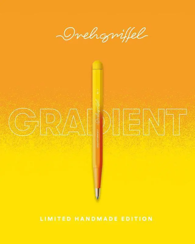 Alt view image 3 of 7 - Drehgriffel Ballpoint Writing Pen Gradient Edition - Refillable Ballpoint Pen with Black Ink (Rising Sun/Lemon) | Limited handmade edition, brass, aluminium, indelible, refillable, refill included