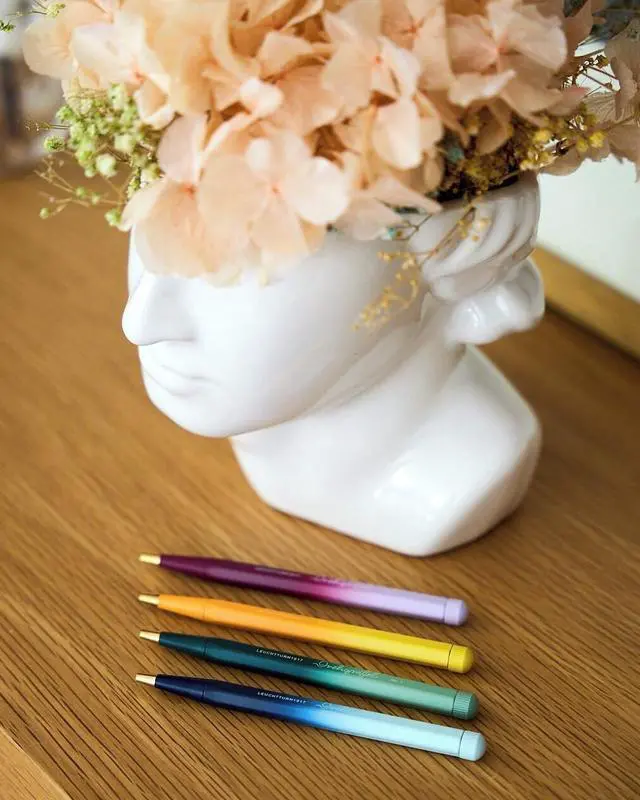 Alt view image 4 of 7 - Drehgriffel Ballpoint Writing Pen Gradient Edition - Refillable Ballpoint Pen with Black Ink (Rising Sun/Lemon) | Limited handmade edition, brass, aluminium, indelible, refillable, refill included