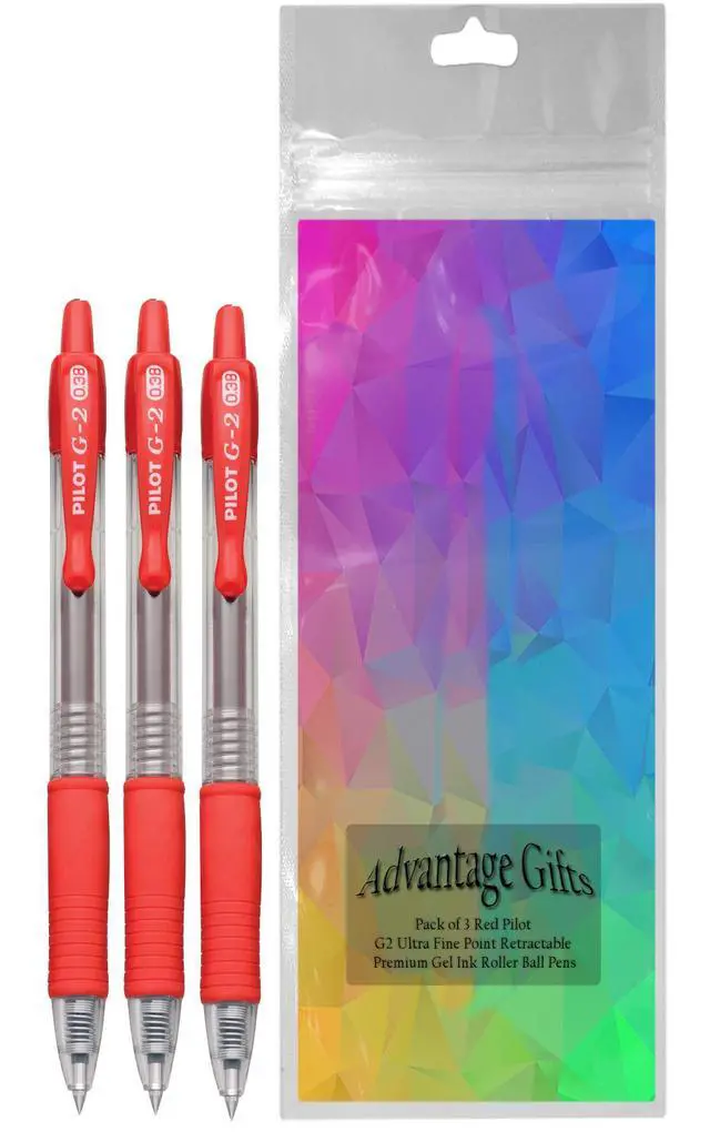 Alt view image 2 of 7 - G2 Retractable Premium Gel Ink Roller Ball Pens Ultra Fine Point (.38mm) Red Ink 3 pack; Refillable & Premium Comfort Grip