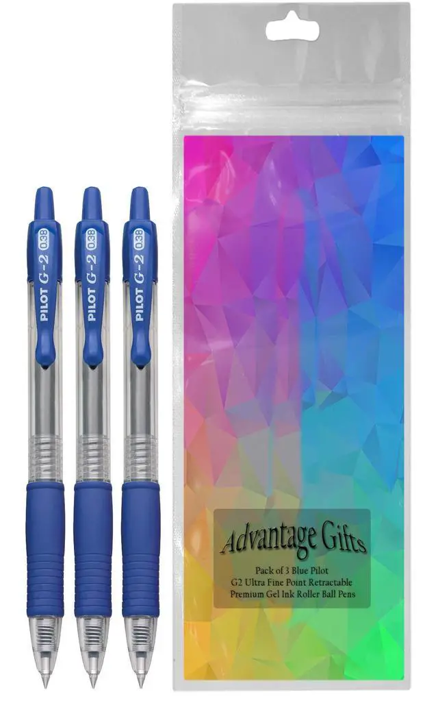 Alt view image 2 of 3 - G2 Retractable Premium Gel Ink Roller Ball Pens Ultra Fine Point (.38mm) Blue Ink 3 pack; Refillable & Premium Comfort Grip