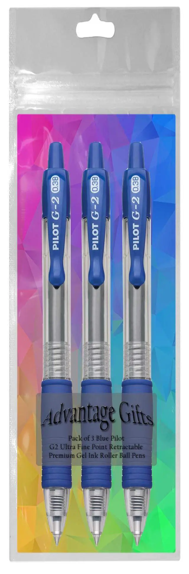 Alt view image 3 of 3 - G2 Retractable Premium Gel Ink Roller Ball Pens Ultra Fine Point (.38mm) Blue Ink 3 pack; Refillable & Premium Comfort Grip