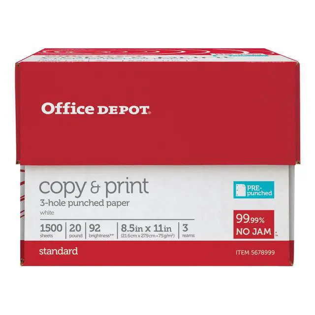 Alt view image 2 of 3 - ® 3-Hole Punched Multi-Use Printer & Copy Paper, 3 Reams, White, Letter (8.5" x 11"), 1500 Sheets Per Case, 20 Lb, 92 Brightness
