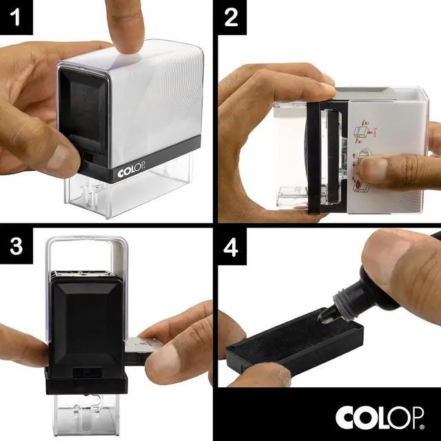 Alt view image 3 of 3 - COLOP Extra Small Size Self Inking Custom Signature Stamp - 15 Ink Colors, Rectangular, Multi-Colored, Up to 13 Characters per Line