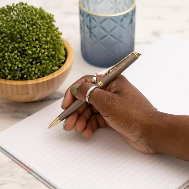 Alt view image 2 of 6 - Waterman Hemisphere Personalized Ballpoint Pen in Metallic Grey, Gold Trim | Engraved Pen for Executives, Retirement, Board Members, Career Advancement, Waterman Gift Box Included