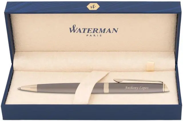 Main image of Waterman Hemisphere Personalized Ballpoint Pen in Metallic Grey, Gold Trim | Engraved Pen for Executives, Retirement, Board Members, Career Advancement, Waterman Gift Box Included