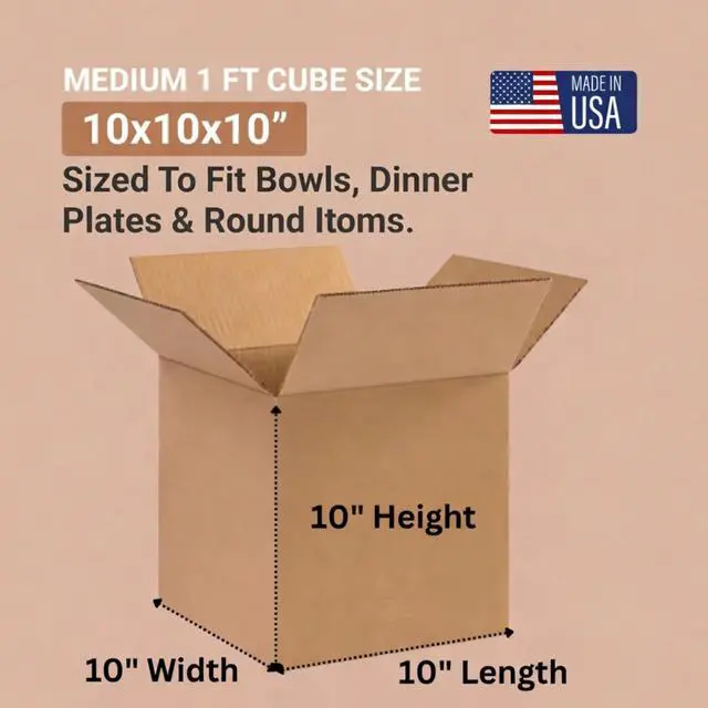 Alt view image 2 of 5 - 10"L x 10"W x 10"H (25-Pack) Small Shipping Boxes | Kraft Corrugated Cardboard Boxes for Packing, Moving and Storage, Multi-Purpose