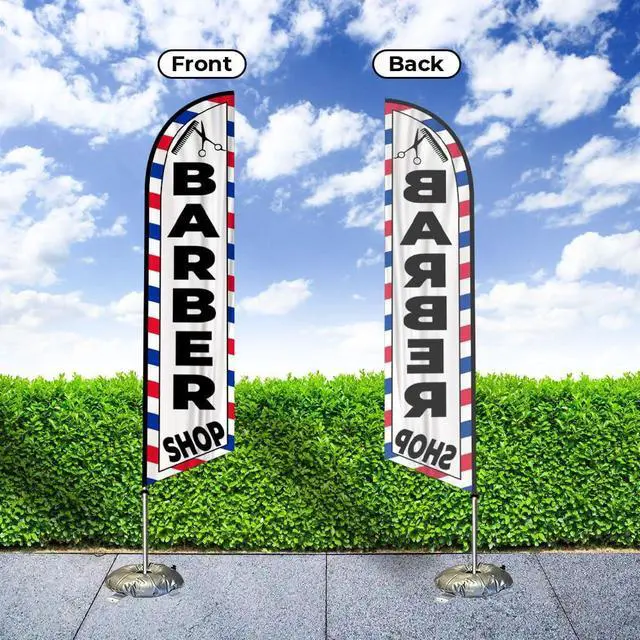 Alt view image 7 of 7 - Barber Shop Feather Swooper Flag with 15' FT pole kit Cross-base and Weight-Donut, Perfect for Hair Saloon Advertising Banner Sign