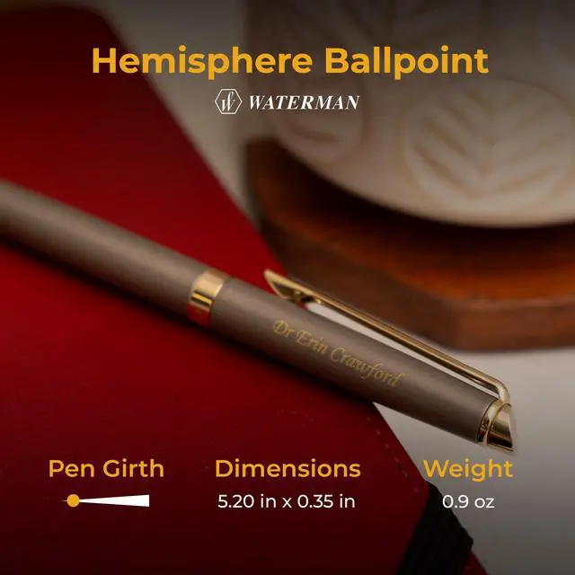 Alt view image 5 of 6 - Waterman Hemisphere Personalized Ballpoint Pen in Metallic Grey, Gold Trim | Engraved Pen for Executives, Retirement, Board Members, Career Advancement, Waterman Gift Box Included