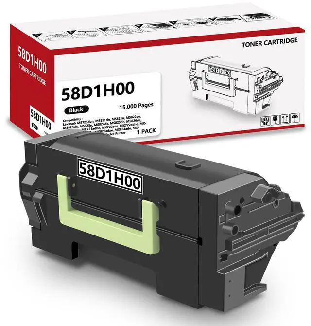 Main image of 58D1H00 Black High Yield Toner Cartridge Compatible for Lexmark MS725 MS821 MS822 MS823 MS824 MS825 MS826 MX721 MX722 MX725 MX822 MX824 MX826 Laser Printer 15,000 Pages