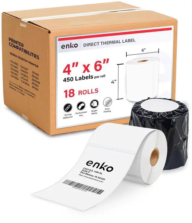 Main image of 4 x 6 in 18 Rolls | 8100 Perforated Direct Thermal Shipping Labels | Address and Shipping Labels Compatible with Zebra 2844 ZP-450 ZP-500 ZP-505, Rollo, Eltron, Neatoscan Printers