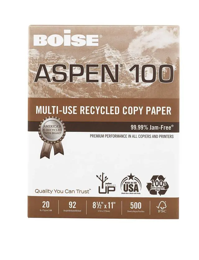 Alt view image 3 of 5 - Boise Paper 100% Recycled Multi-Use Copy Paper, 8.5" x 11" Letter, 92 Bright White, 20 lb, 10 Ream Carton (5,000 Sheets)