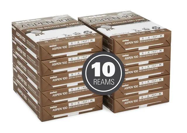 Alt view image 2 of 5 - Boise Paper 100% Recycled Multi-Use Copy Paper, 8.5" x 11" Letter, 92 Bright White, 20 lb, 10 Ream Carton (5,000 Sheets)