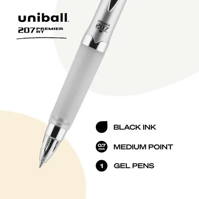 Alt view image 2 of 7 - uniball 207 Premier Gel Pen, Medium Point (1.0mm), Black, 1 Pack | Ultra-soft cushioned grip, nano fiber ink, uni Super Ink Plus+ resists document fraud, water & fade-resistant