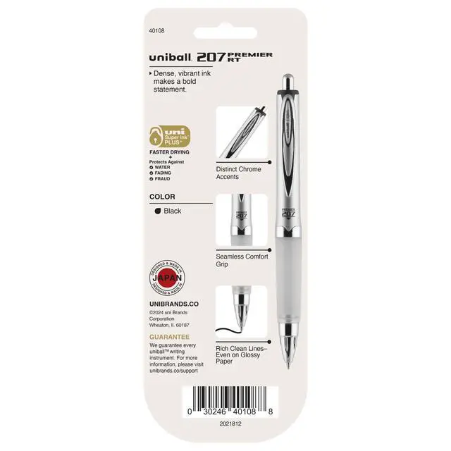 Alt view image 7 of 7 - uniball 207 Premier Gel Pen, Medium Point (1.0mm), Black, 1 Pack | Ultra-soft cushioned grip, nano fiber ink, uni Super Ink Plus+ resists document fraud, water & fade-resistant