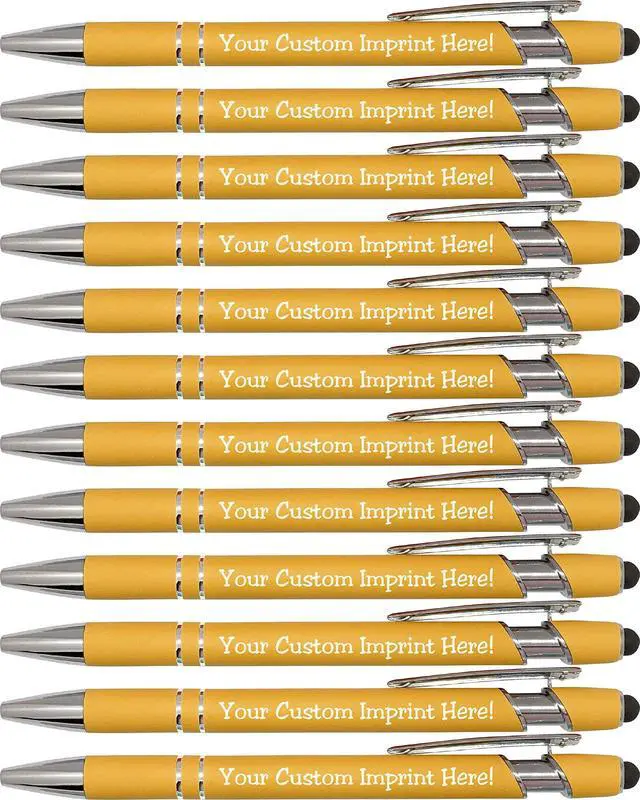 Main image of ExpressDesigns - Pastel Premium Custom Pens with Stylus | Personalized Soft-Touch Metal Printed Name Pens w/Black Ink - Imprinted w/Logo or Message -Customizable - 12 pcs/pack (Pastel Orange)
