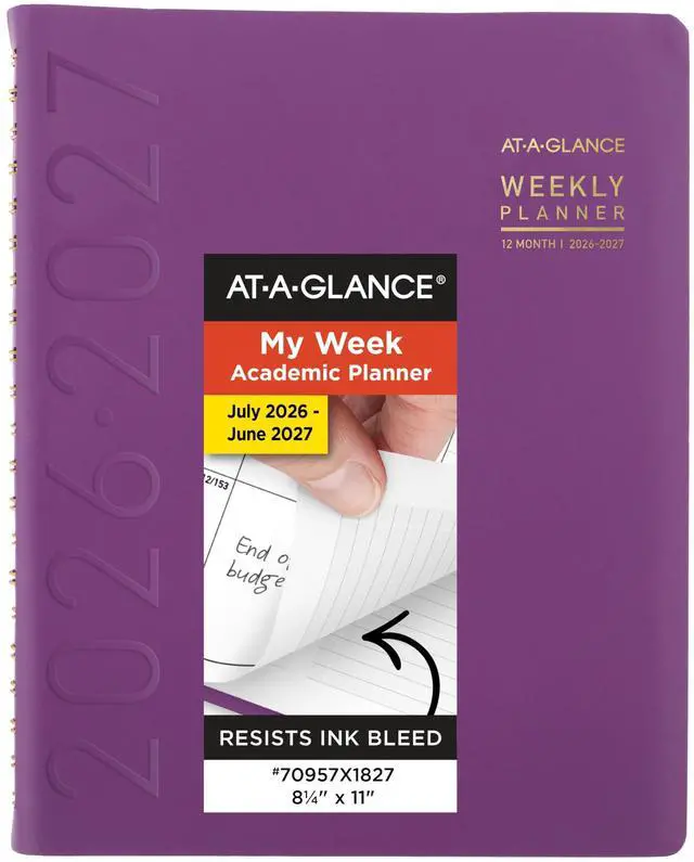 Main image of Planner 2026-2027 Weekly & Monthly Academic 12-Month July-June Half-Hourly Appointment Book, 8-1/4" x 11", Contemporary, Purple (70957X18)