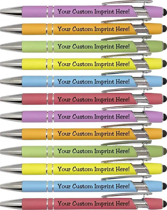 Alt view image 7 of 7 - ExpressDesigns - Pastel Premium Custom Pens with Stylus | Personalized Soft-Touch Metal Printed Name Pens w/Black Ink - Imprinted w/Logo or Message - 12 pcs/pack (Assorted)