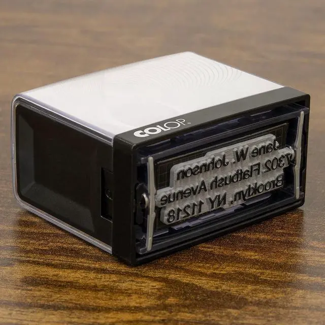 Alt view image 5 of 6 - COLOP Extra Small Size Self Inking Custom Text Stamp - Choose from Many Fonts & 15 Ink Colors