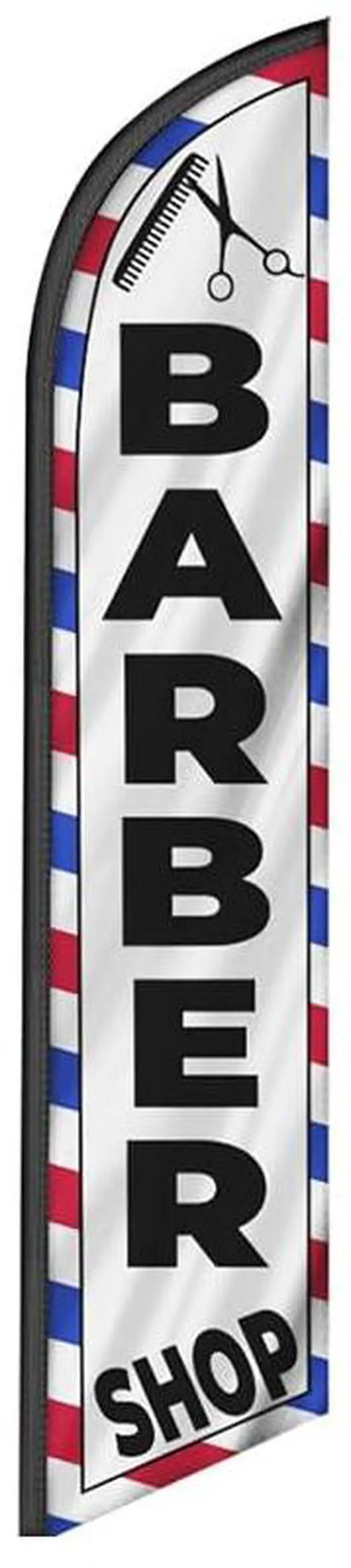Alt view image 3 of 7 - Barber Shop Feather Swooper Flag with 15' FT pole kit Cross-base and Weight-Donut, Perfect for Hair Saloon Advertising Banner Sign