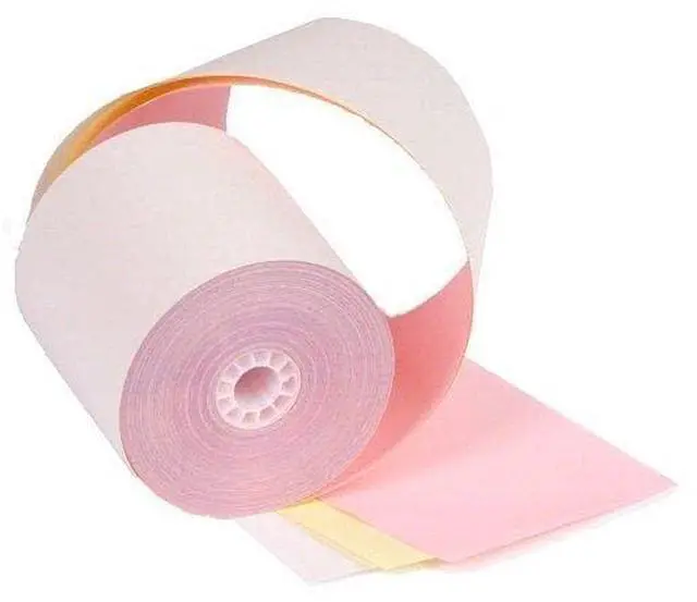 Main image of 3" x 67' 3-Ply Carbonless Paper (50 Rolls/Case) - White/Yellow/Pink - BPA Free