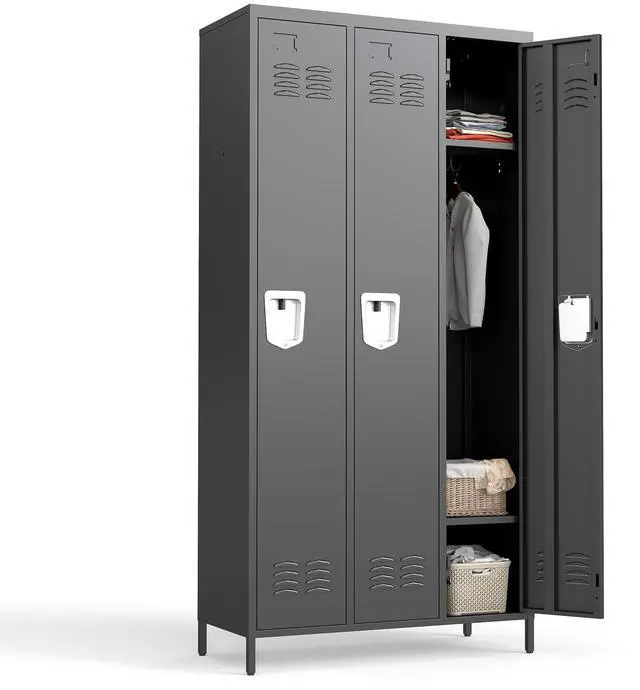Main image of 3 Doors Metal Lockers for Employees 71" H Storage Cabinet Lockable Locker with Shelves Steel Storage Locker for Gym School Office Home Requires Assembly