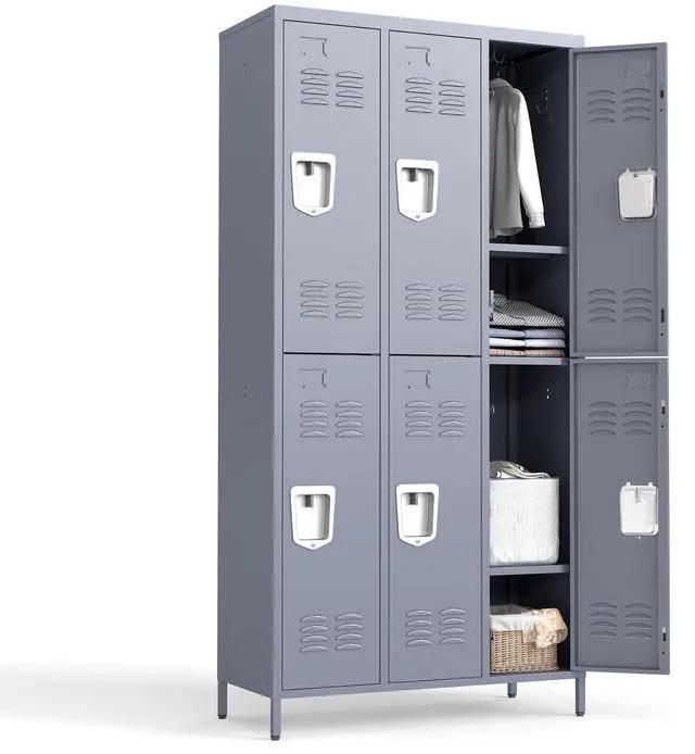 Main image of 6 Doors Metal Lockers for Employees 72" H Storage Cabinet Lockable Locker with Shelves Steel Storage Locker for Gym School Office Home Requires Assembly