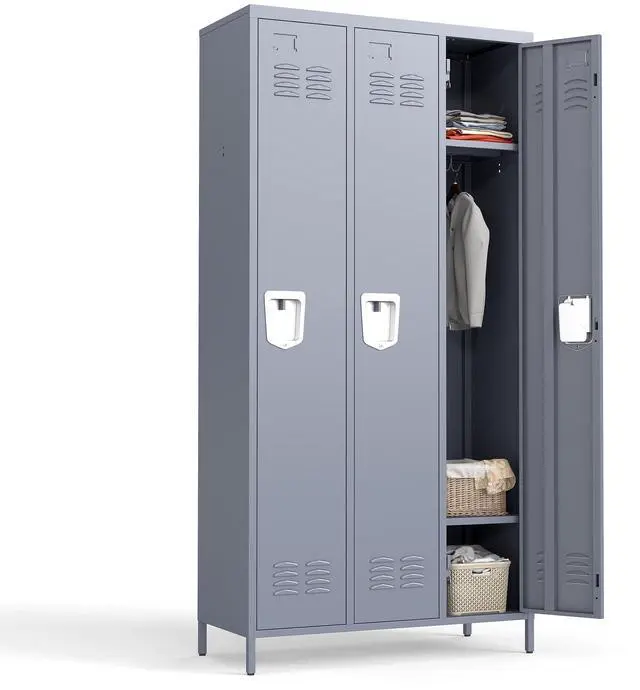 Main image of 3 Doors Metal Lockers for Employees 71" H Storage Cabinet Lockable Locker with Shelves Steel Storage Locker for Gym School Office Home Requires Assembly