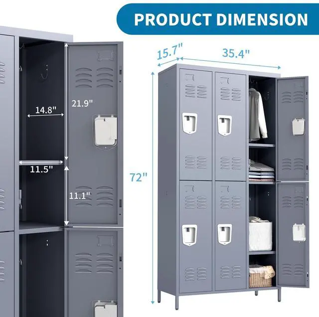 Alt view image 3 of 5 - 6 Doors Metal Lockers for Employees 72" H Storage Cabinet Lockable Locker with Shelves Steel Storage Locker for Gym School Office Home Requires Assembly