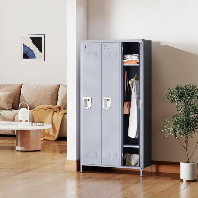 Alt view image 2 of 6 - 3 Doors Metal Lockers for Employees 71" H Storage Cabinet Lockable Locker with Shelves Steel Storage Locker for Gym School Office Home Requires Assembly