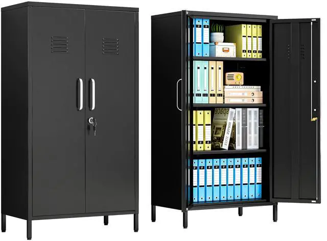 Main image of 47.24" Black Lockable Small Metal Storage Locker | Employees Locker with 2 Doors & 2 Adjustable Shelves, Steel File Cabinet for Employees, Home, School, Office & Gym