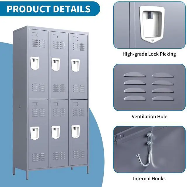 Alt view image 4 of 5 - 6 Doors Metal Lockers for Employees 72" H Storage Cabinet Lockable Locker with Shelves Steel Storage Locker for Gym School Office Home Requires Assembly