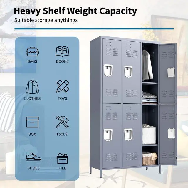 Alt view image 5 of 5 - 6 Doors Metal Lockers for Employees 72" H Storage Cabinet Lockable Locker with Shelves Steel Storage Locker for Gym School Office Home Requires Assembly