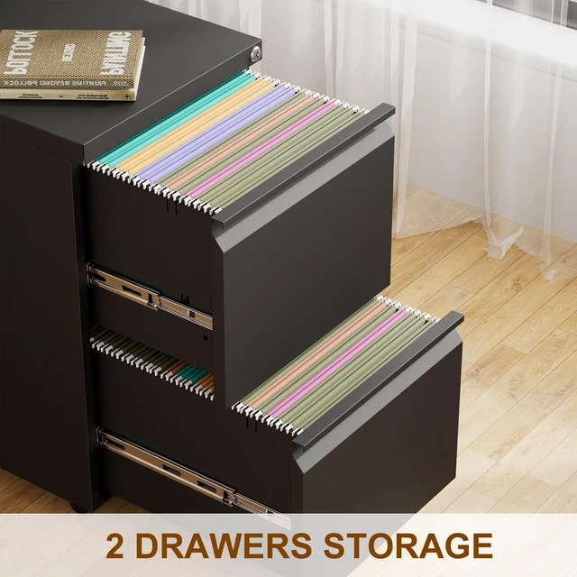 Alt view image 6 of 7 - 2 Drawer Metal Mobile File Cabinet with Lock and 4 Keys | Pre-Assembled Under Office Filing Cabinet for Home Office with Anti-tilt Wheels, A4/Legal/Letter Hanging File Drawers
